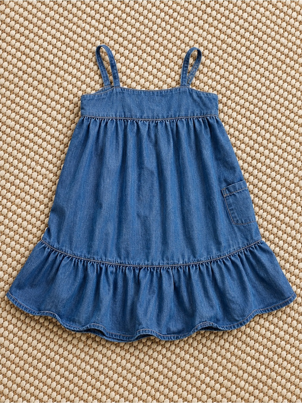 Uniqlo Girls Chambray Pocket Dress – Size 110 | Soft Denim Look Sundress